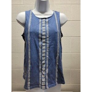 J. Jill Eyelet Embroidered Top Womens X-Small Blue/White Sleeveless Top.